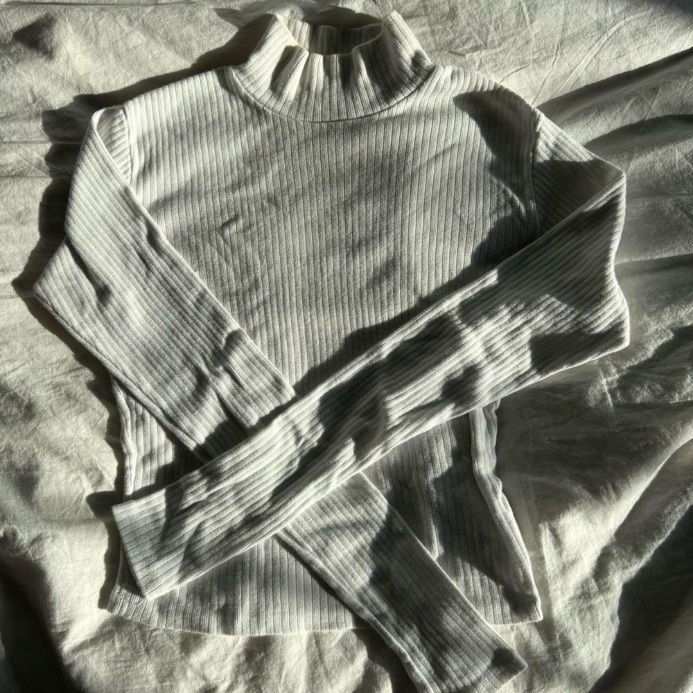 Brandy Melville White Cowl Neck Sweater with Long Sleeves and Ribbed Texture